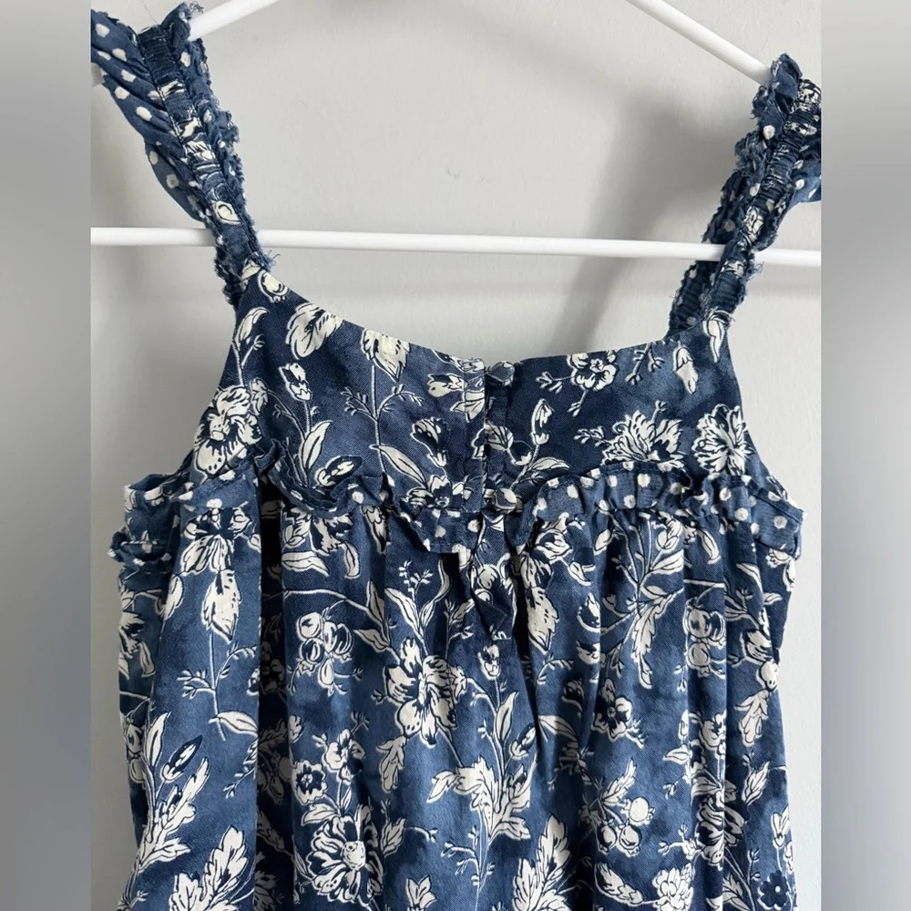 GAP Girls Blue & White Floral Tiered Sundress Ruffle Strap Sleeveless-Size Small